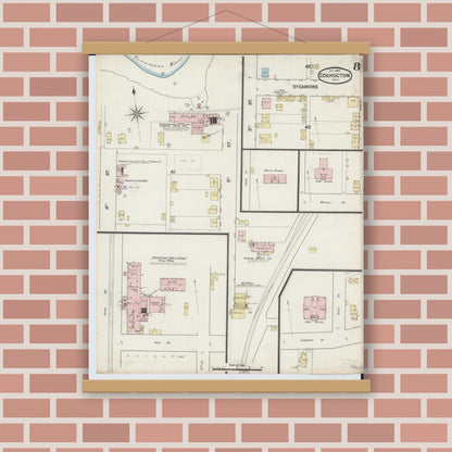 Old map wall art mockup — magnetic wood frame on brick wall — Sanborn Fire Insurance Map from Coshocton, Coshocton County, Ohio (1889), Sheet #0008