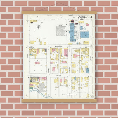 Old map wall art mockup — magnetic wood frame on brick wall — Sanborn Fire Insurance Map from Cannelton, Perry County, Indiana (1909), Sheet #0004
