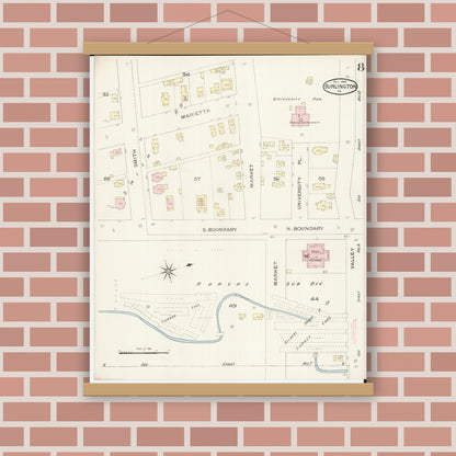 Old map wall art mockup — magnetic wood frame on brick wall — Sanborn Fire Insurance Map from Burlington, Des Moines County, Iowa (1888), Sheet #0008