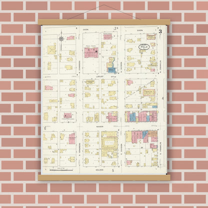Old map wall art mockup — magnetic wood frame on brick wall — Sanborn Fire Insurance Map from Polo, Ogle County, Illinois (1913), Sheet #0003