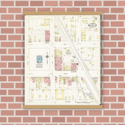 Old map wall art mockup — magnetic wood frame on brick wall — Sanborn Fire Insurance Map from Rockwell City, Calhoun County, Iowa (1915), Sheet #0003