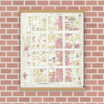 Old map wall art mockup — magnetic wood frame on brick wall — Sanborn Fire Insurance Map from Middleport, Meigs County, Ohio (1916), Sheet #0003