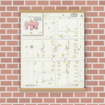 Old map wall art mockup — magnetic wood frame on brick wall — Sanborn Fire Insurance Map from Indiana, Indiana County, Pennsylvania (1892), Sheet #0008