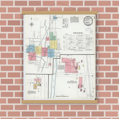 Old map wall art mockup — magnetic wood frame on brick wall — Sanborn Fire Insurance Map from Shelby, Richland County, Ohio (1899) - Complete Map Set