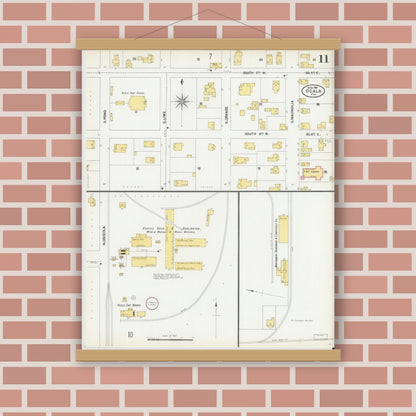 Old map wall art mockup — magnetic wood frame on brick wall — Sanborn Fire Insurance Map from Ocala, Marion County, Florida (1901), Sheet #0011