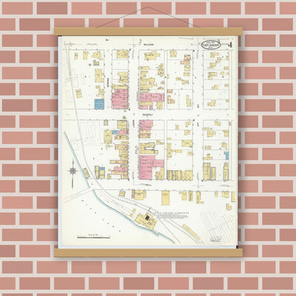 Old map wall art mockup — magnetic wood frame on brick wall — Sanborn Fire Insurance Map from East Jordan, Charlevoix County, Michigan (1912), Sheet #0004