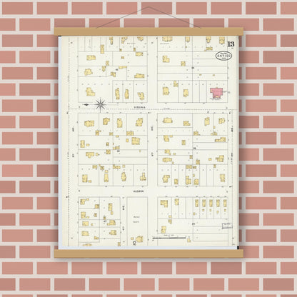 Old map wall art mockup — magnetic wood frame on brick wall — Sanborn Fire Insurance Map from Antigo, Langlade County, Wisconsin (1904), Sheet #0013