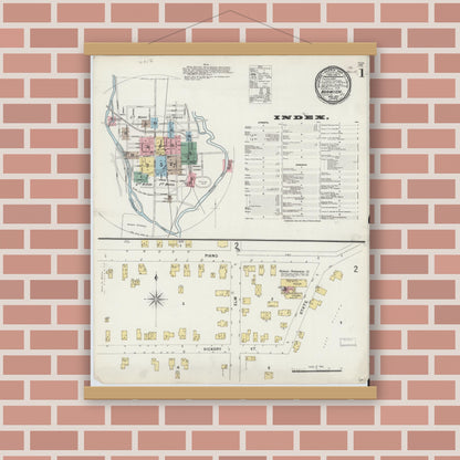 Old map wall art mockup — magnetic wood frame on brick wall — Sanborn Fire Insurance Map from Norwich, Chenango County, New York (1897), Sheet #0001