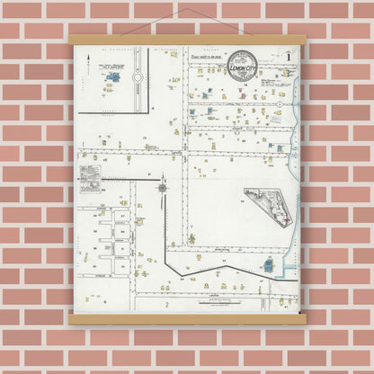 Old map wall art mockup — magnetic wood frame on brick wall — Sanborn Fire Insurance Map from Lemon City, Dade County, Florida (1920) - Complete Map Set