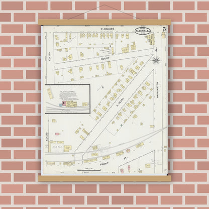 Old map wall art mockup — magnetic wood frame on brick wall — Sanborn Fire Insurance Map from Albert Lea, Freeborn County, Minnesota (1891), Sheet #0005
