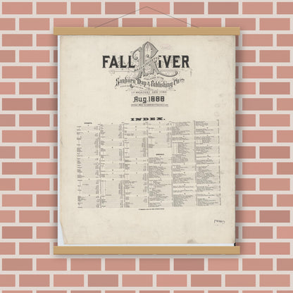 Old map wall art mockup — magnetic wood frame on brick wall — Sanborn Fire Insurance Map from Fall River, Bristol County, Massachusetts (1888), Sheet #0001