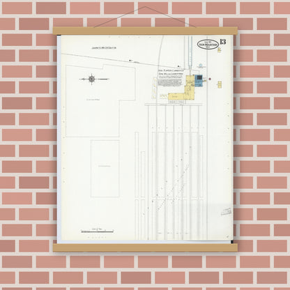 Old map wall art mockup — magnetic wood frame on brick wall — Sanborn Fire Insurance Map from Iron Mountain, Dickinson County, Michigan (1911), Sheet #0013