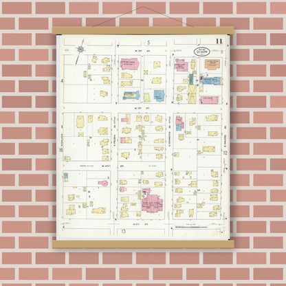 Old map wall art mockup — magnetic wood frame on brick wall — Sanborn Fire Insurance Map from Dixon, Lee County, Illinois (1910), Sheet #0011