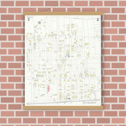 Old map wall art mockup — magnetic wood frame on brick wall — Sanborn Fire Insurance Map from Northfield, Atlantic County, New Jersey (1933), Sheet #0002
