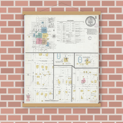 Old map wall art mockup — magnetic wood frame on brick wall — Sanborn Fire Insurance Map from Aurora, Lawrence County, Missouri (1902) - Complete Map Set
