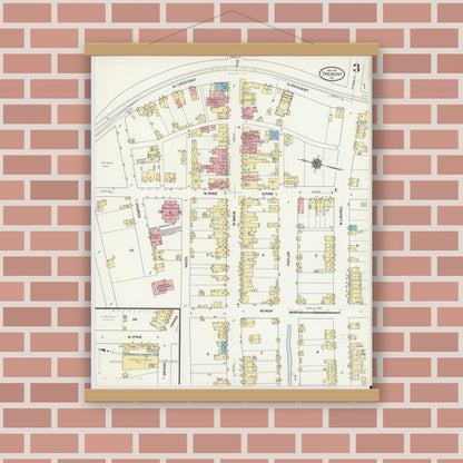 Old map wall art mockup — magnetic wood frame on brick wall — Sanborn Fire Insurance Map from Tremont, Schuylkill County, Pennsylvania (1911), Sheet #0003