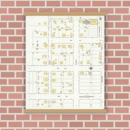 Old map wall art mockup — magnetic wood frame on brick wall — Sanborn Fire Insurance Map from Ferris, Ellis County, Texas (1921), Sheet #0009
