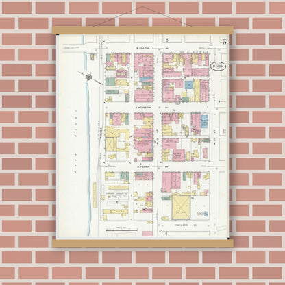 Old map wall art mockup — magnetic wood frame on brick wall — Sanborn Fire Insurance Map from Dixon, Lee County, Illinois (1910), Sheet #0005