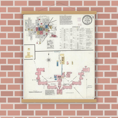Old map wall art mockup — magnetic wood frame on brick wall — Sanborn Fire Insurance Map from Nevada, Vernon County, Missouri (1906) - Complete Map Set