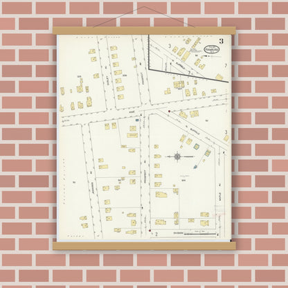 Old map wall art mockup — magnetic wood frame on brick wall — Sanborn Fire Insurance Map from Hamburg, Erie County, New York (1913), Sheet #0003
