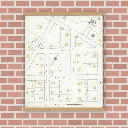 Old map wall art mockup — magnetic wood frame on brick wall — Sanborn Fire Insurance Map from Hereford, Deaf Smith County, Texas (1920), Sheet #0003