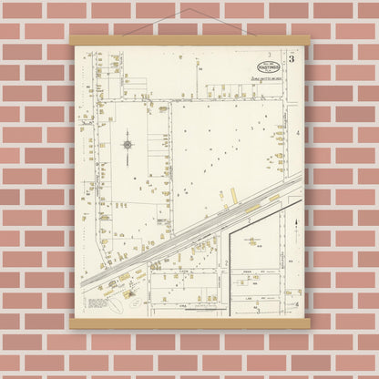 Old map wall art mockup — magnetic wood frame on brick wall — Sanborn Fire Insurance Map from Hastings, St. Johns County, Florida (1921), Sheet #0003