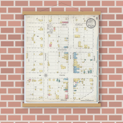 Old map wall art mockup — magnetic wood frame on brick wall — Sanborn Fire Insurance Map from Rockton, Winnebago County, Illinois (1893) - Complete Map Set