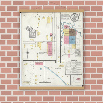 Old map wall art mockup — magnetic wood frame on brick wall — Sanborn Fire Insurance Map from Hart, Oceana County, Michigan (1920) - Complete Map Set