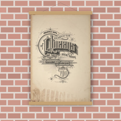 Old map wall art mockup — magnetic wood frame on brick wall — Sanborn Fire Insurance Map from Queens, Queens County, New York (1914), Sheet #0001