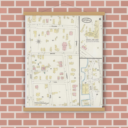 Old map wall art mockup — magnetic wood frame on brick wall — Sanborn Fire Insurance Map from Catskill, Greene County, New York (1889), Sheet #0006