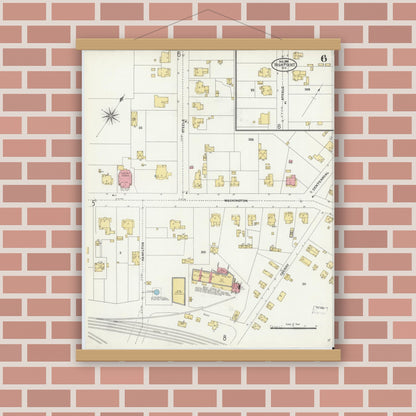 Old map wall art mockup — magnetic wood frame on brick wall — Sanborn Fire Insurance Map from High Point, Guilford County, North Carolina (1906), Sheet #0006