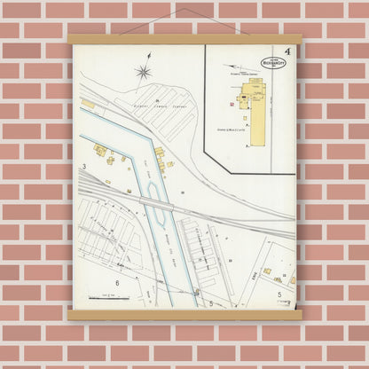 Old map wall art mockup — magnetic wood frame on brick wall — Sanborn Fire Insurance Map from Michigan City, La Porte County, Indiana (1899), Sheet #0004