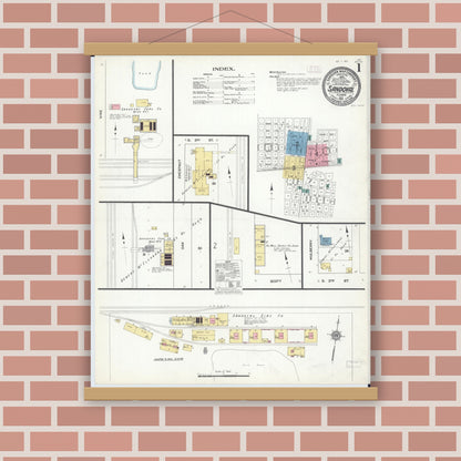 Old map wall art mockup — magnetic wood frame on brick wall — Sanborn Fire Insurance Map from Sandoval, Marion County, Illinois (1912) - Complete Map Set