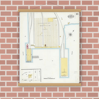 Old map wall art mockup — magnetic wood frame on brick wall — Sanborn Fire Insurance Map from Washburn, Bayfield County, Wisconsin (1904), Sheet #0011