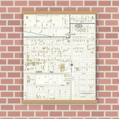 Old map wall art mockup — magnetic wood frame on brick wall — Sanborn Fire Insurance Map from Palmetto, Manatee County, Florida (1923), Sheet #0005