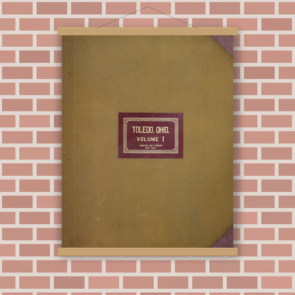Old map wall art mockup — magnetic wood frame on brick wall — Sanborn Fire Insurance Map from Toledo, Lucas County, Ohio (1951), Sheet #0001