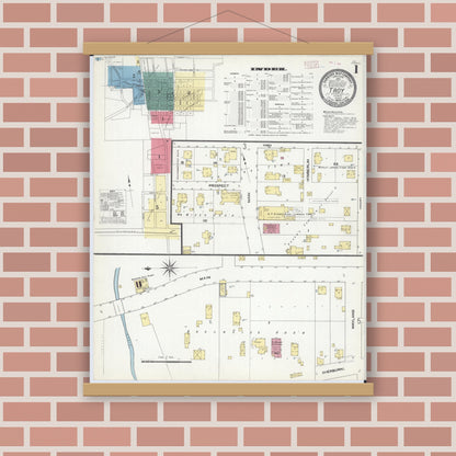 Old map wall art mockup — magnetic wood frame on brick wall — Sanborn Fire Insurance Map from Troy, Madison County, Illinois (1909) - Complete Map Set