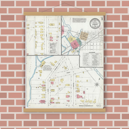 Old map wall art mockup — magnetic wood frame on brick wall — Sanborn Fire Insurance Map from Hobart, Lake County, Indiana (1902) - Complete Map Set