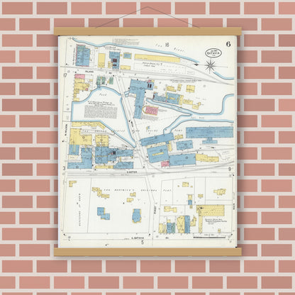 Old map wall art mockup — magnetic wood frame on brick wall — Sanborn Fire Insurance Map from Batavia, Kane County, Illinois (1907), Sheet #0006