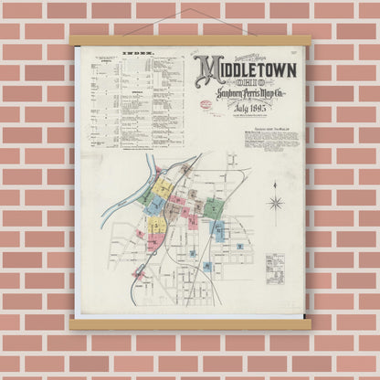 Old map wall art mockup — magnetic wood frame on brick wall — Sanborn Fire Insurance Map from Middletown, Butler County, Ohio (1895) - Complete Map Set