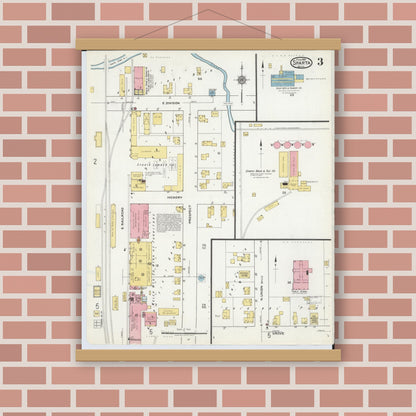 Old map wall art mockup — magnetic wood frame on brick wall — Sanborn Fire Insurance Map from Sparta, Kent County, Michigan (1918), Sheet #0003