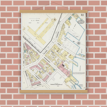 Old map wall art mockup — magnetic wood frame on brick wall — Sanborn Fire Insurance Map from Chelsea, Suffolk County, Massachusetts (1889), Sheet #0011