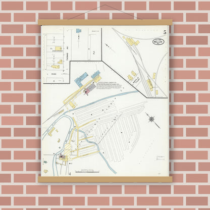 Old map wall art mockup — magnetic wood frame on brick wall — Sanborn Fire Insurance Map from Mellen, Ashland County, Wisconsin (1909), Sheet #0005