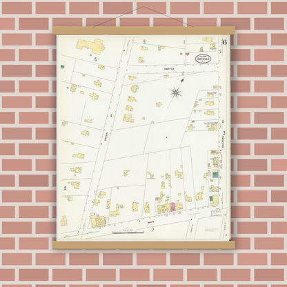 Old map wall art mockup — magnetic wood frame on brick wall — Sanborn Fire Insurance Map from Sayville, Suffolk County, New York (1909), Sheet #0006