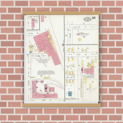 Old map wall art mockup — magnetic wood frame on brick wall — Sanborn Fire Insurance Map from Holland, Ottawa County, Michigan (1916), Sheet #0026