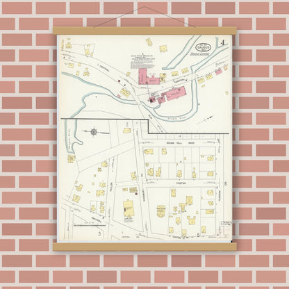 Old map wall art mockup — magnetic wood frame on brick wall — Sanborn Fire Insurance Map from Saugus, Essex County, Massachusetts (1913), Sheet #0004