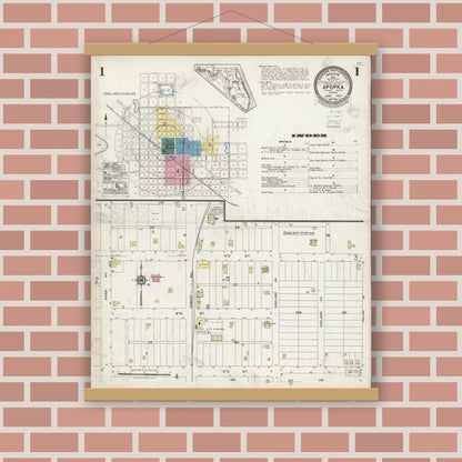 Old map wall art mockup — magnetic wood frame on brick wall — Sanborn Fire Insurance Map from Apopka, Orange County, Florida (1924) - Complete Map Set