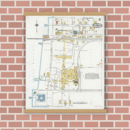 Old map wall art mockup — magnetic wood frame on brick wall — Sanborn Fire Insurance Map from Palm Beach, Palm Beach County, Florida (1919), Sheet #0003
