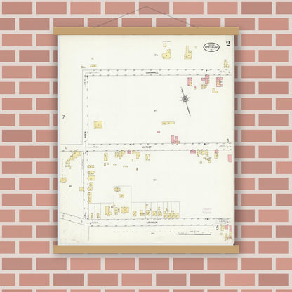 Old map wall art mockup — magnetic wood frame on brick wall — Sanborn Fire Insurance Map from Leesburg, Loudoun County, Virginia (1912), Sheet #0002