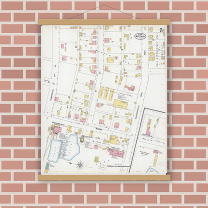 Old map wall art mockup — magnetic wood frame on brick wall — Sanborn Fire Insurance Map from Waterloo, Monroe County, Illinois (1899), Sheet #0005